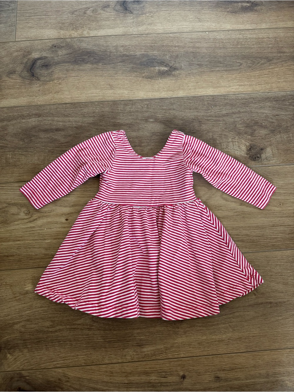 Girls' Red & White Striped Long-Sleeve Twirl Dress